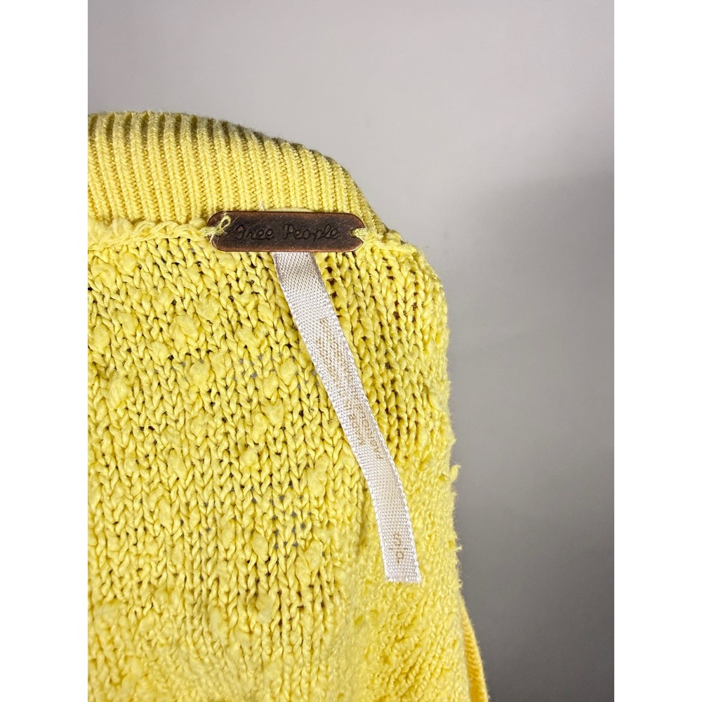 Free People Yellow Textured Boucle Knit Balloon Sleeve Sweater Slouchy Womens S - Picture 6 of 8